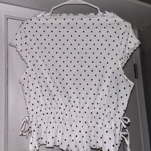 Divided White Polka Dot Smocked Tie-Side Crop Top